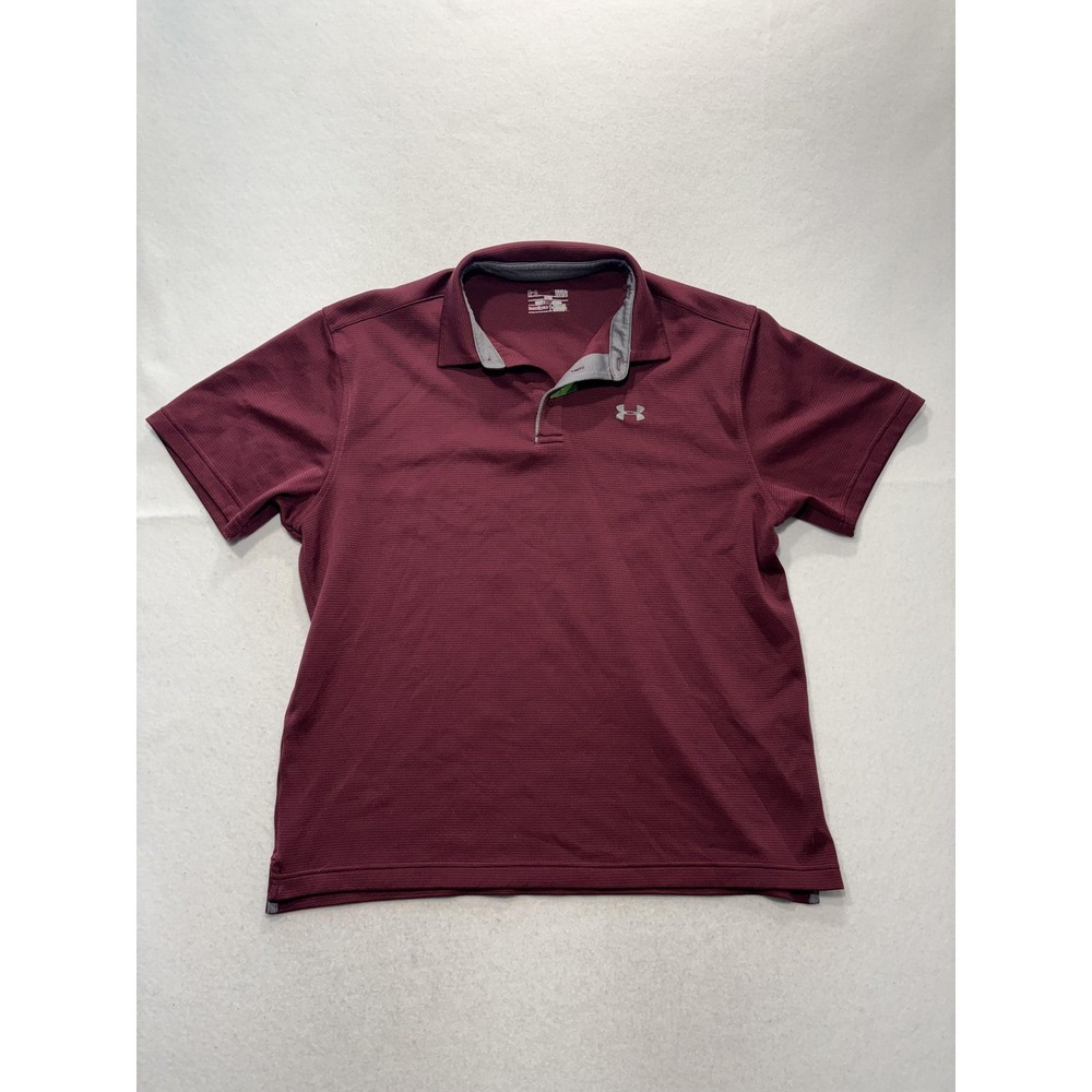 Under Armour HeatGear Polo Shirt Mens Large Red Loose Golf Short Sleeve